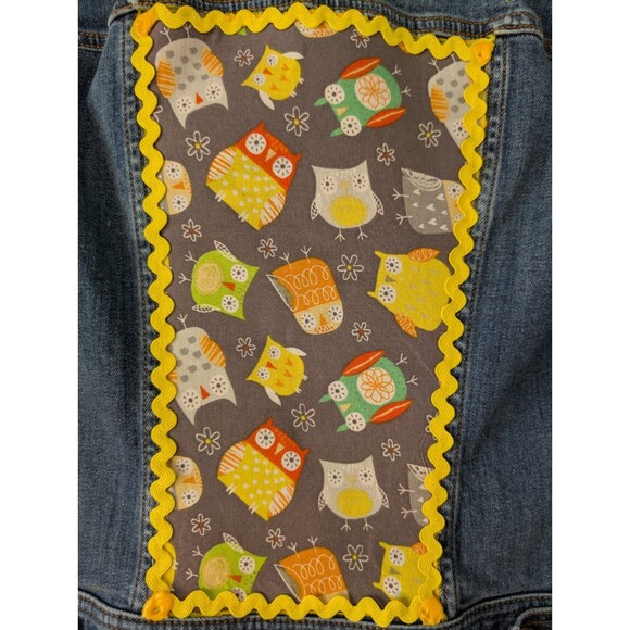 Talbots New Upcycled Art Jean jacket - Size XS Boho Whimsy Owls Back To School - Picture 7 of 8